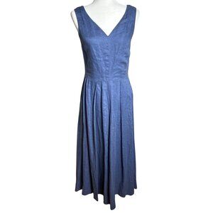 Sundance Linen Dress Blue Fit Flare Maxi Minimalist Luxury Wedding Guest Women 4